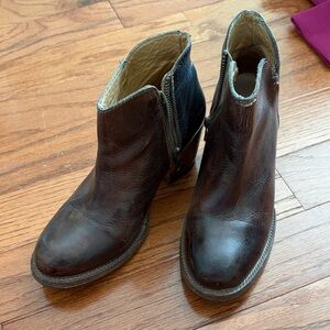 Bed Stu Dark Brown Leather Ankle Booties with Side Zipper